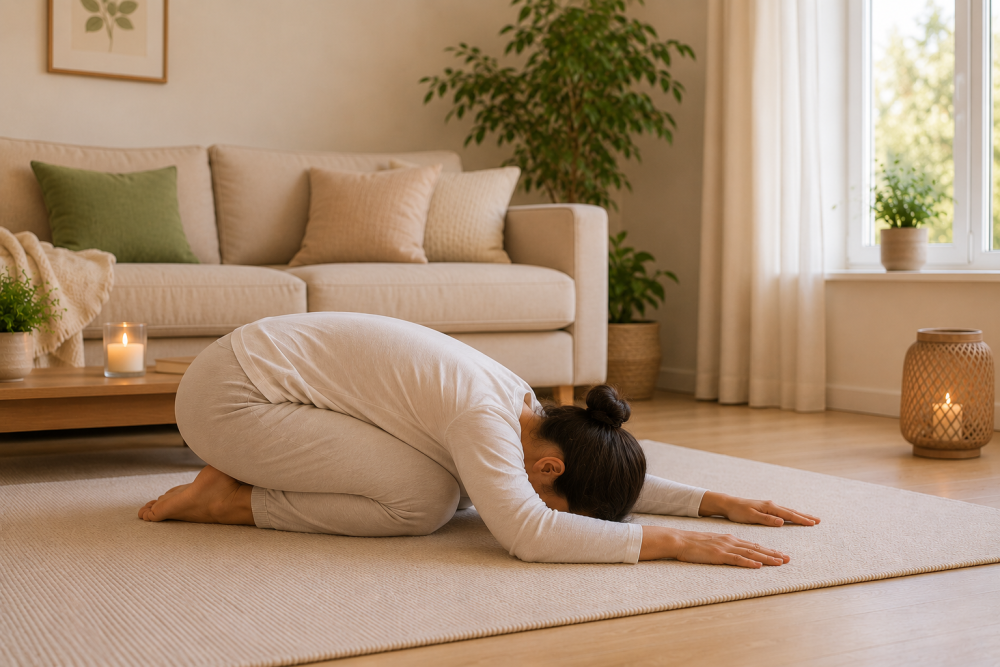 Yoga Fersensitz vor dem Schlafengehen
