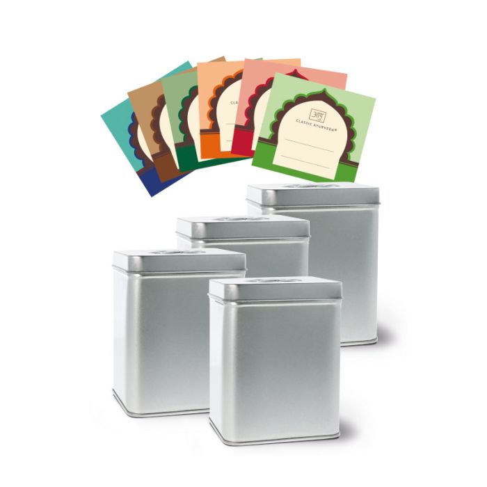 Leere Vorratsdosen, 4 Stück, quadratisch mit Etiketten main product photo