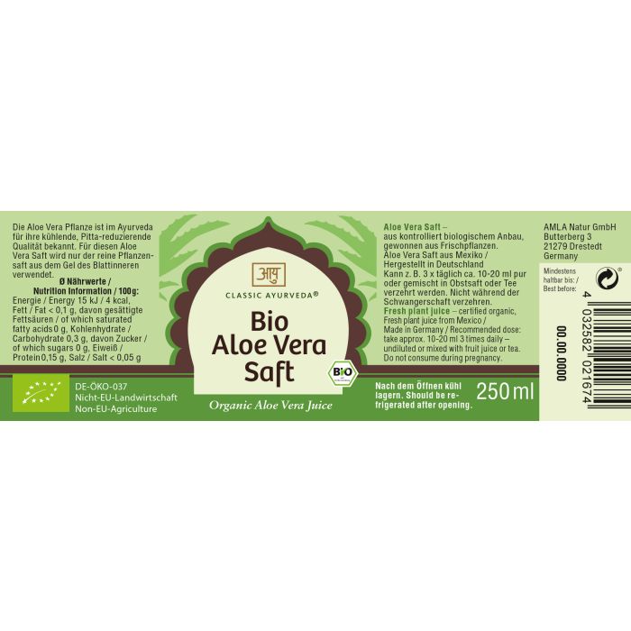 Aloe Vera Fresh Plant Juice Organic 250 ml
